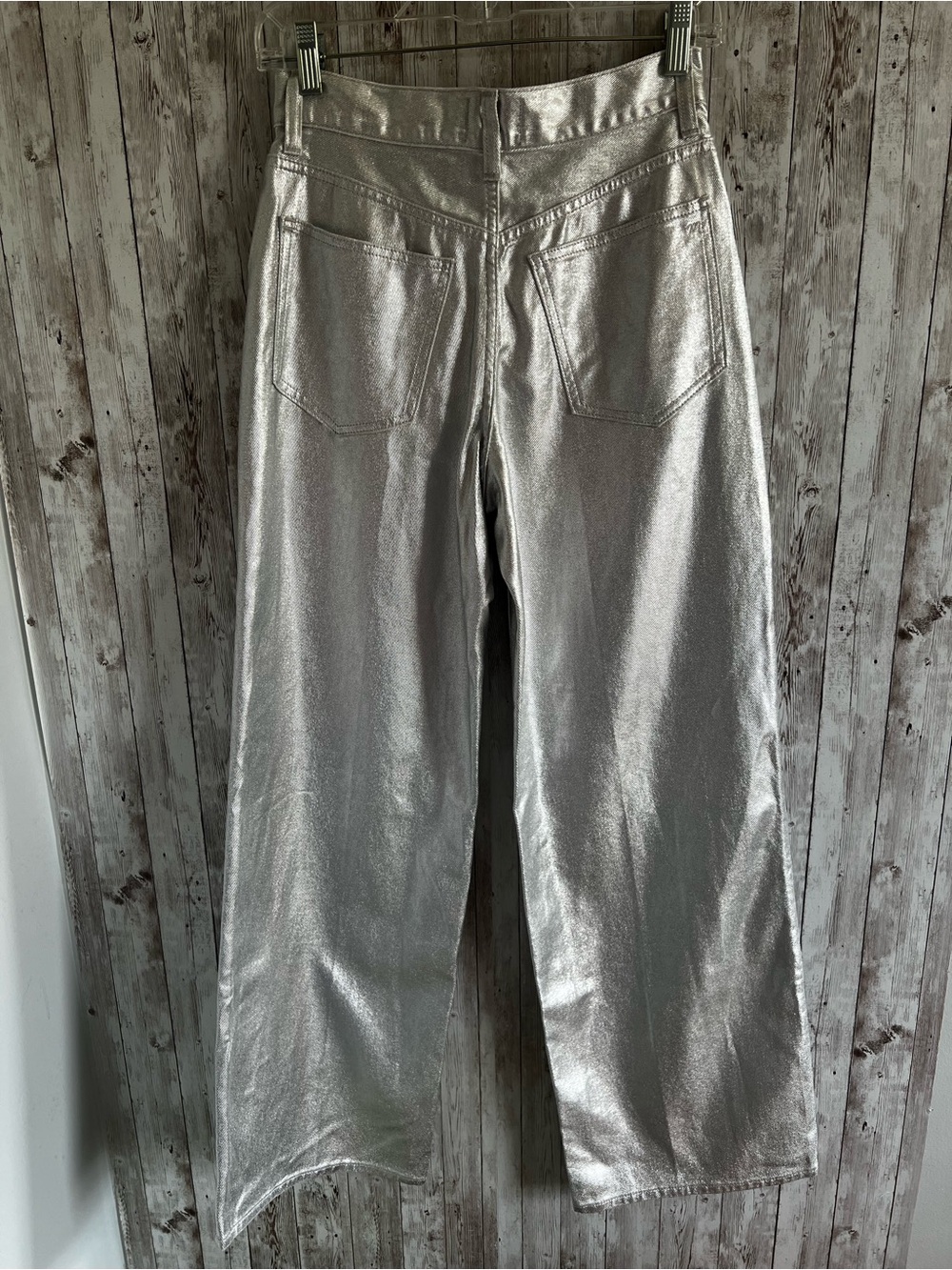 Madewell X Aimee Song Metallic Silver Wide-Leg Jeans Concert New Years Size 25 - Picture 2 of 7